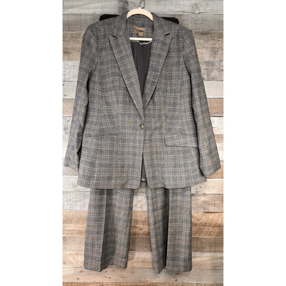 Talbots Womens Grey Glen Plaid Italian Fabric Blazer and Pants Suit Set 16